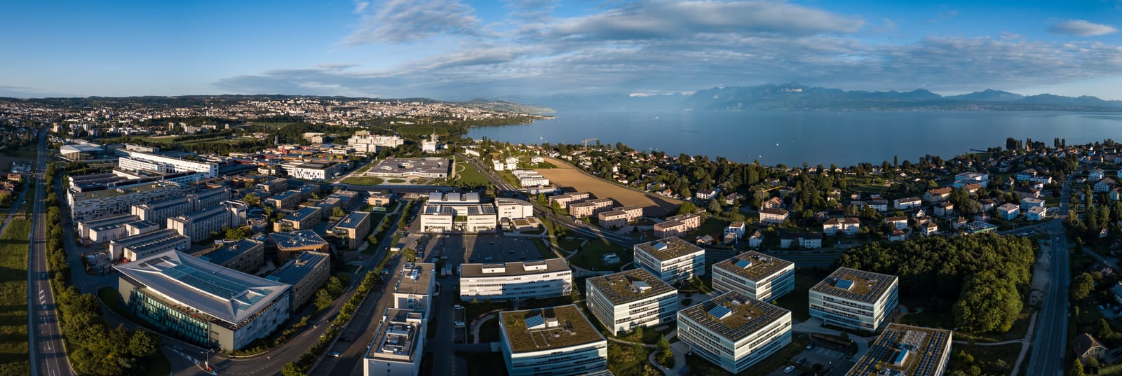 Aerial view of the EPFL campus from the Innovation Center.