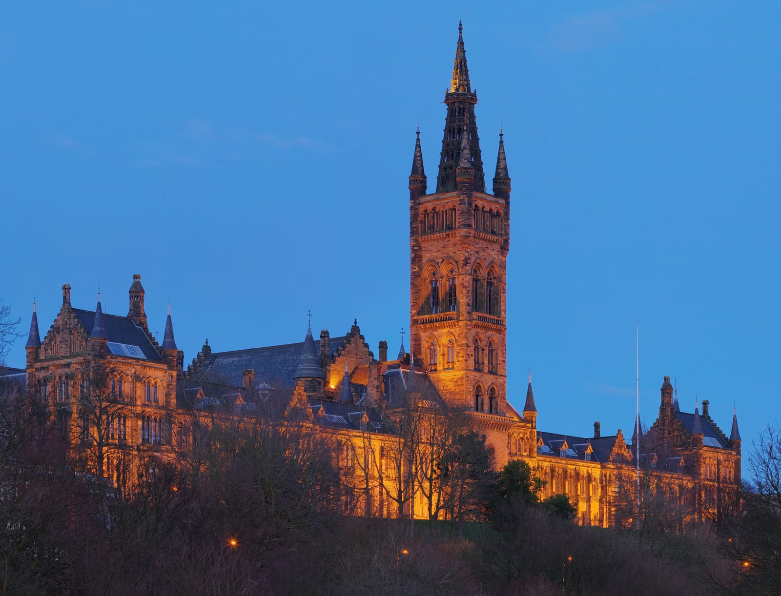 The Gilbert Scott Building at the University of Glasgow. Taken by myself with a Canon 5D and 100mm f/2.8 lens. It is a four segment HDR tone mapped and stitched image.