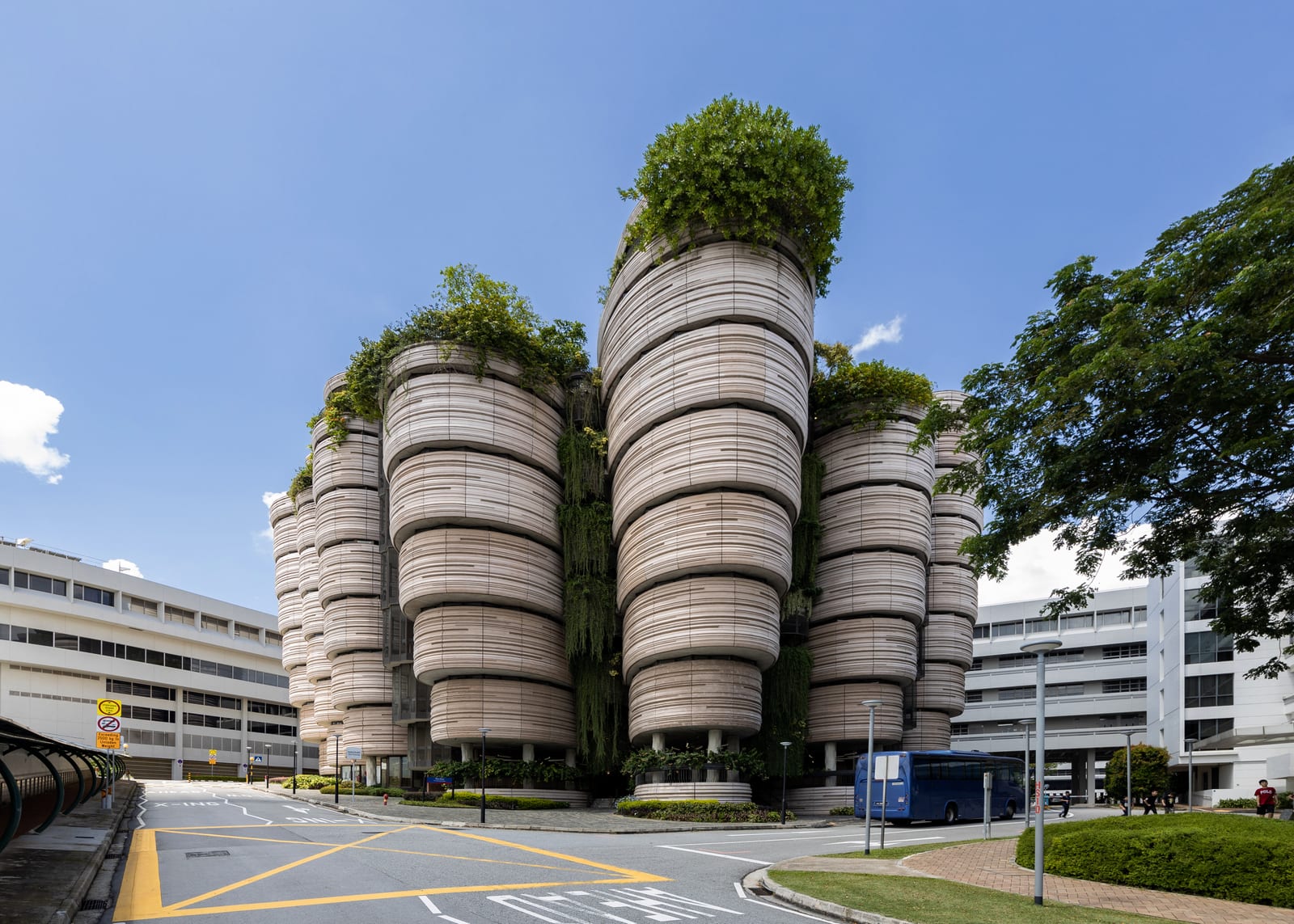 The Hive, also known as the Learning Hub, is a building located in Nanyang Technological University, Singapore. The S$45 million building was designed by Thomas Heatherwick and completed in 2015. Colloquially, the building is known as the "dim sum basket building" due to its likeness to the steamer baskets used to serve dim sum. The Hive was a finalist for the 2015 World Architecture Festival Commercial Mixed-Use Award in the Future Projects subcategory.