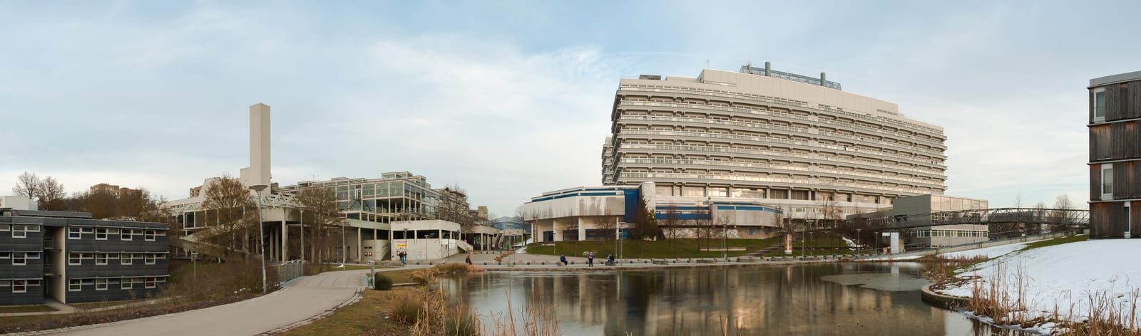 Panorama of V57, Cafeteria and the surrounding area on the campus of Stuttgart University, Germany.