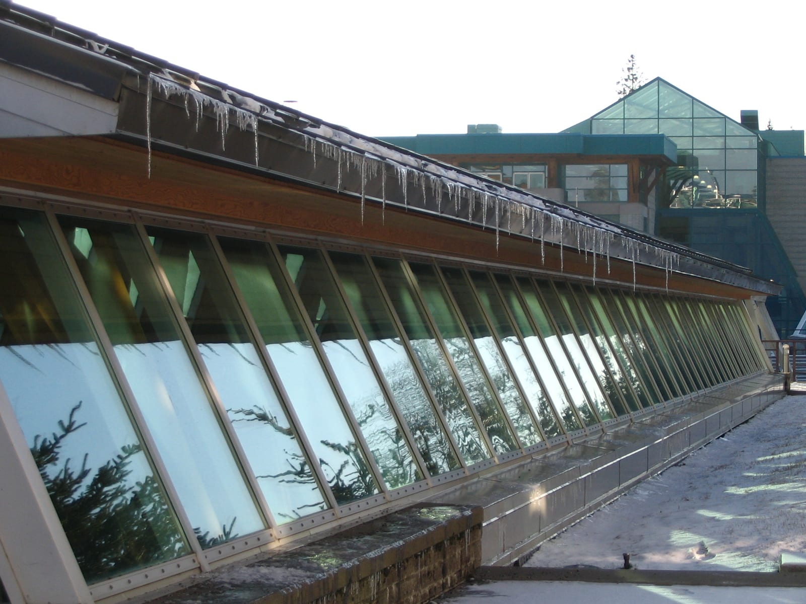 Outside UNBC's Student Services Street, with the Administration Building in the background.