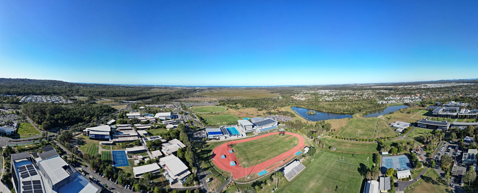 Aerial vista of Sunshine Coast University and its surrounds. 2023.